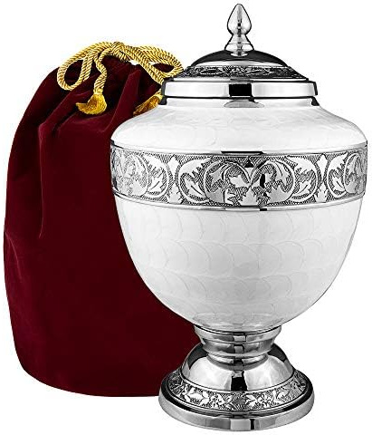 Eternal Hope White Chalice Large Urn For Human Ashes - w Velvet Bag