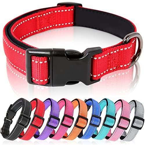 HEELE Collier Chien, Collier Réfléchissant pour Chien, Collier en Néoprène Doux, Rembourré et Respirant en Nylon, Ajustable pour Les Chiots Petits Moyens et Grands Chiens, Rouge, S
