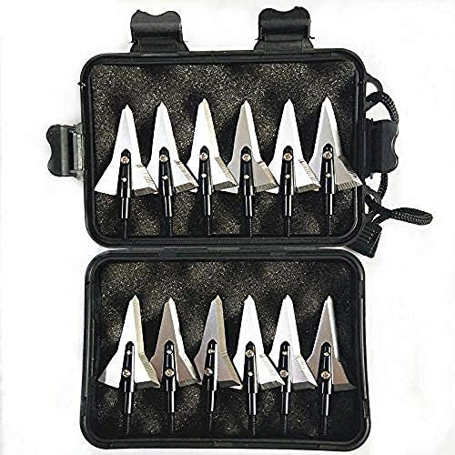 ZZUUS 12Pcs 125 Grain Aircraft Broadheads Dreieck Pfeilspitzen Bogenschießen Jagdspitzen mit tragbarem schwarzem Kunststoff Broadhead Case
