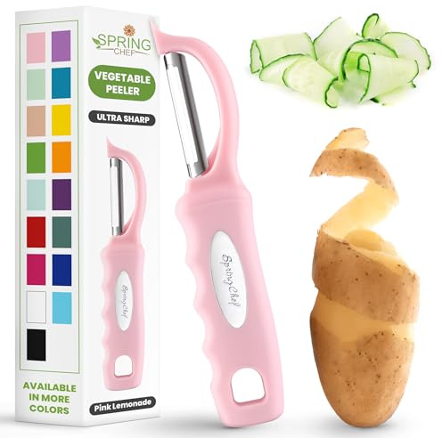 Spring Chef Premium Swivel Vegetable Peeler, Soft Grip Handle and Ultra Sharp Stainless Steel Blades - Perfect Kitchen Peeler For Veggie, Fruit, Potato, Carrot, Apple - Pink Lemonade