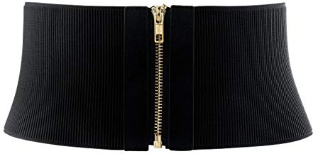 Faletony Women Belt Elastic Wide Waist Belt Vintage Plus Stretchy Cinch Retro Waistband for Dress Zipper Dress Belt Plain Simple Fashion Cincher Belt Black Big No Buckle