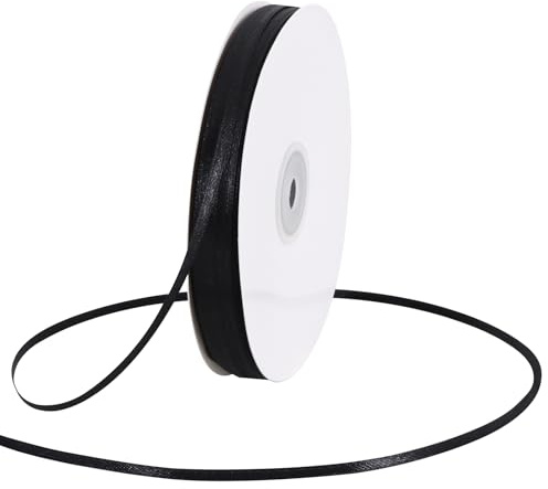 TONIFUL 3 mm x 183 m schwarzes, dünnes, massives Satinband, Riesenspule, doppelseitig gewebtes Polyester-Stoffband zum Basteln, Aufhängen von Etiketten, Einladungskarten, Luftballons, Blumenstrauß, Ha