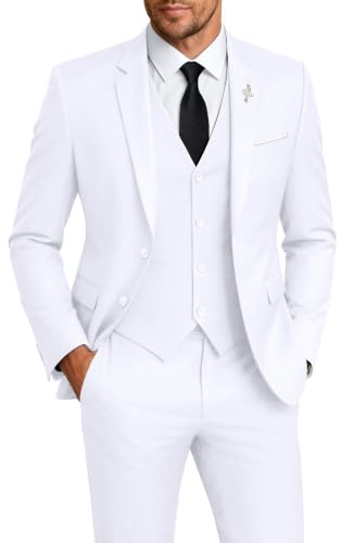 Ensemble 3 pièces pour homme - Coupe ajustée - Costume de marié - Deux boutons - Veste solide - Gilet et pantalon avec cravate