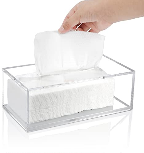 GOCUODE Tücherbox aus Acryl, Taschentuchspender, Rechteckig Kosmetiktücher Box für Hotel Esszimmer Badezimmer Schlafzimmer Auto Büro (Transparent)