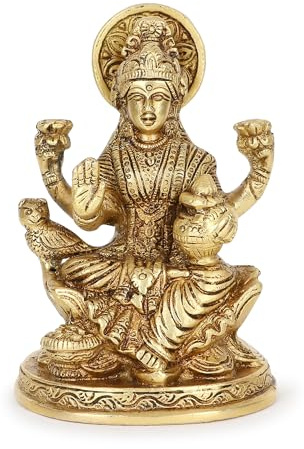 Zap Impex Ottone Lakshmi idolo Laxmi dea Lakshmi seduto statua in benedizione per il tempio Puja a casa
