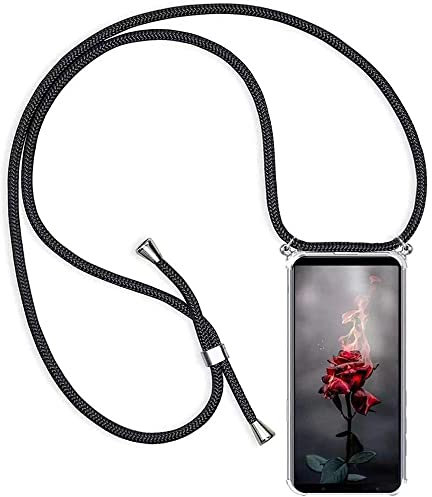 Paekear Funda Transparente con Cordón para Realme C31 - Carcasa con Cuerda y Esquinas Reforzadas con Correa - Elegante Case Cover con Collar de Cordón Cruzado, Negro