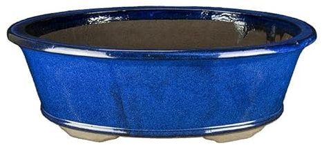 Ovale Bonsaischale aus blau glasiertem Steinzeug 54x40,5x16,5 cm - ZM008a
