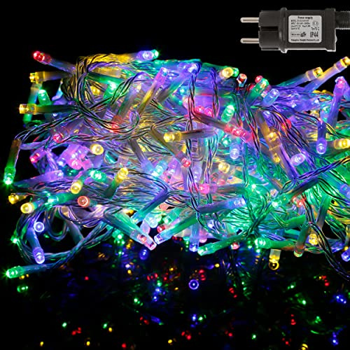Etrexonline Guirnalda Luces de Árbol de Navidad Cadena de Luces 10M 200 LED (Multicolor) Cable Transparente y 8 modelos de lluminación Impermeable para Interior y Exterior