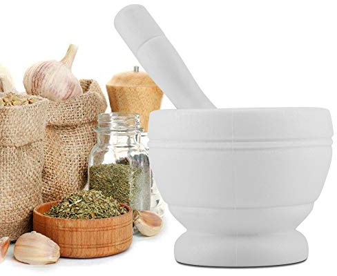 Juego de Mazo de Mortero, Molinillo de Ajo Manual Especias Hierbas Juego de Mazo de Mortero Mortero y Mazo de Mármol Hechos a Mano para Cocina Casera(Blanco)
