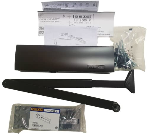 Geze TS 2000 V BC Marrón Cierrapuertas para puertas de una sola hoja de hasta 1250 mm de ancho de hoja con varillaje y placa de montaje/Set 3 en 1