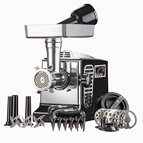 STX Turboforce II Platinum - Molinillo eléctrico de carne resistente y relleno de salchichas: 6 placas de molienda, 3 cuchillas S/S, 3 tubos de salchicha, Kubbe, 2 garras de carne, hamburguesas y