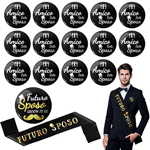 Annhao 16 Pezzi Addio Celibato Gadget Fascia Futuro Sposo Groom To Be, 14pz Spille Amico dello Sposo Accessori Festa Matrimonio Nozze Fidanzamento Party