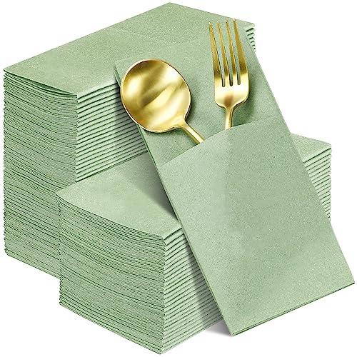 Seajan 120 Pcs Sage Green Napkins 2 Ply 16x16 Sage Green Linen Feel Napkins Disposable Soft Linen Dinner Wedding Guest Hand Towels for Wedding Bridal Baby Shower Decorations Supplies