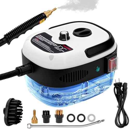 Steam Cleaner, 2500W High Handheld Steam Cleaner, 1L Portable Car Steam Cleaner, 6 High Speeds Pressure Temperature Steam Cleaning Machine with 3 Brush Heads for Kitchen Home Car Cleaning（White）