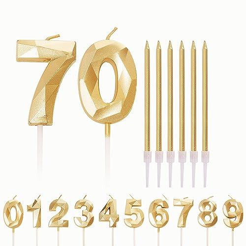 HONGCI Number Candle Gold 70 Candle 70th Birthday Candles for Cake, Happy Birthday Candles 70th Birthday Cake Candles Cake Topper for Grandad Grandma Father Mother Birthday Cake Decorations