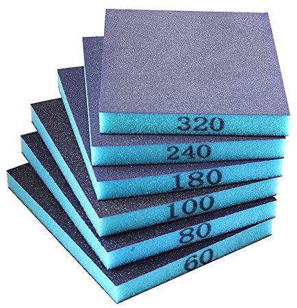 Fubdnefvo 6 Stück Schleifschwamm Schleifklotz Doppelseitiger Schleifklotz Körnung 60/80/100/180/240/320, Nass und Trocken, Doppelter Verwendungszweck für -Metall-Wand