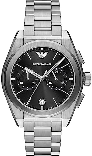 Emporio Armani Watch For Men, 2 sub dial Chronograph Movement and 43mm Case Size with Stainless steel, Leather or Silicone strap Silberton und Dunkelgrau , 43MM