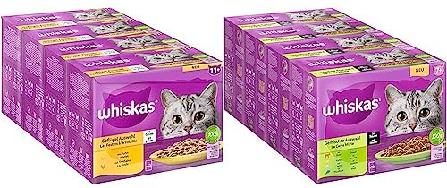 Whiskas Senior 11+ Katzennassfutter Geflügel Auswahl in Gelee & Senior 7+ Katzennassfutter Gemischte Auswahl in Sauce