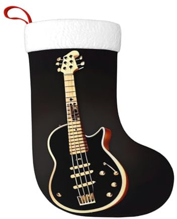 YAzgaN Schwarzer Gitarren-Weihnachtsstrumpf, Weihnachtsdekoration, Geschenktüte, hängende Ornament für Weihnachten, Urlaub, Party, Familienurlaub.
