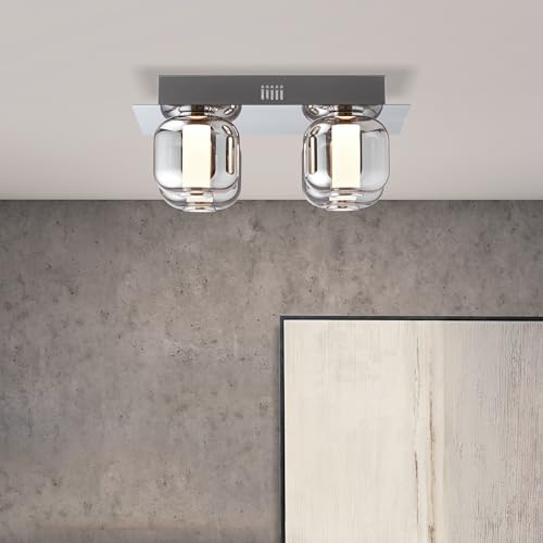Lightbox moderne LED Deckenlampe - 15 x 35 x 35 cm - elegante Deckenleuchte mit Rauchglas Kugeln als Schirm - 22 W, 2200 lm, 3000 K - aus Metall/Glas/Acryl - in Chrom/Rauchglas