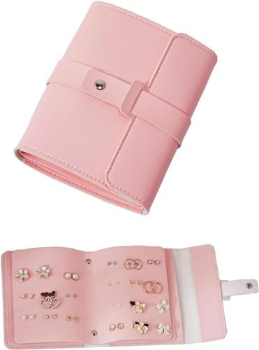 Lrikas Porta Orecchini Organizer, Porta Gioielli da Libro Portagioie da Viaggio, Rotolo Portagioielli Pieghevole Porta Gioielli Donna (Rosa)