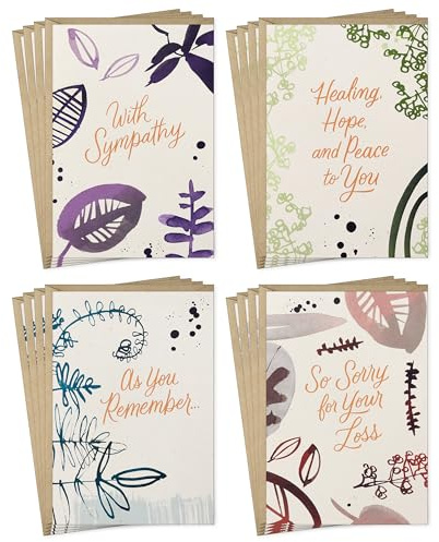 Hallmark Surtido de tarjetas de condolencias (16 tarjetas con sobres, 4 diseños) naturaleza minimalista