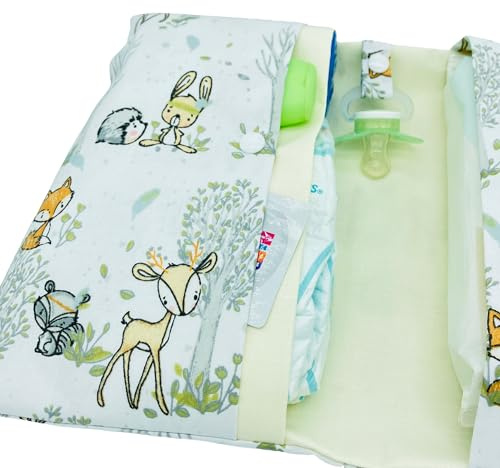 Große Windeltasche XXL mit Name personalisiert Wickeltasche - für Mädchen und Jungen - Waldtiere boho Indianer Reh Fuchs Hase - weiß creme beige