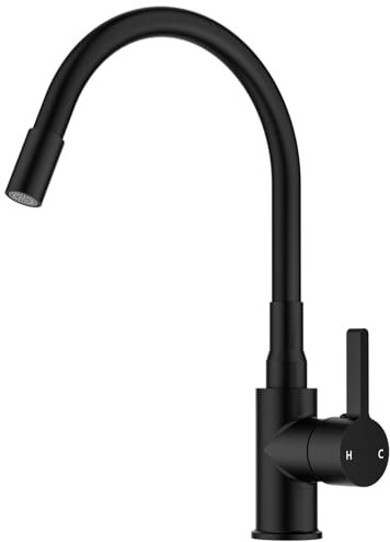 FORIOUS Flexible Robinet Cuisine Noir, Mitigeur Cuisine Rotatif à 360° Robinetterie, Acier Inoxydable à Trou Unique