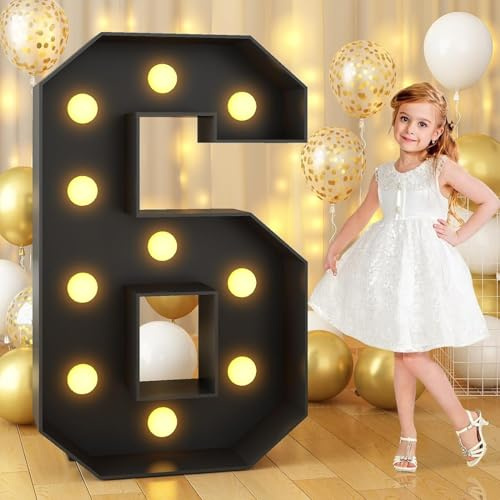 70CM/2.3FT Black Frame Light Up Number 6, Marquee Light Up Numbers, Mosaic Giant Marquee LED Light, Anniversary Party Decorations, Birthday Wedding DIY Decor