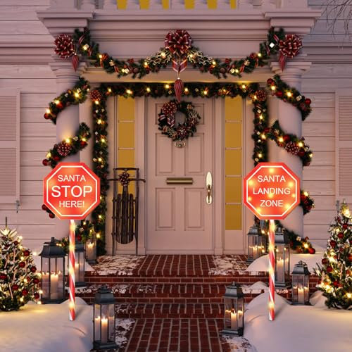 HELESIN Weihnachtsbeleuchtung Zuckerstangen Außen, 2 Stück Lichterkette Zuckerstangen, 8 Modi Zuckerstangen Beleuchtet, Solar Wasserdicht LED Weihnachtsmann Beschilderung für Außen Weihnachten Deko