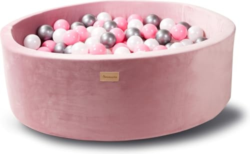 Kidsdouche - Piscine à balles Premium - Jouet pour bébé à partir de 1 an - Comprend 250 balles Ø 7 cm - Rose, argent & nacre - Bac en coton 100% rose