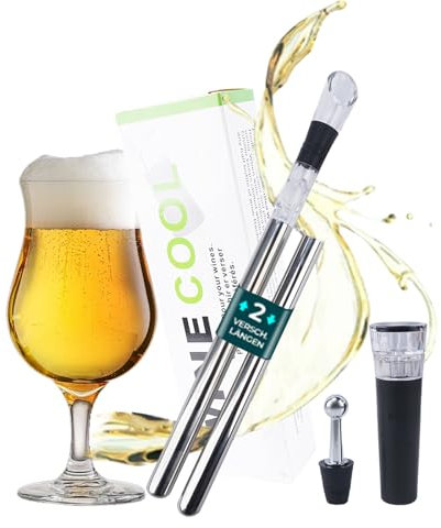 Zythrem Rafraichisseur de Bouteille Vin Accessoire 4-in-1Rafraichisseur de Bouteille de Vin Bâton 2 Tiges Refroidissement Acier Aérateur Décanteur Cadeau pour les Amateurs de Vin