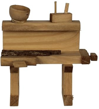 ZICOM Krippenzubehör Werkbank 10x5x10cm Holz – Handgefertigte Miniatur-Werkbank für Krippen