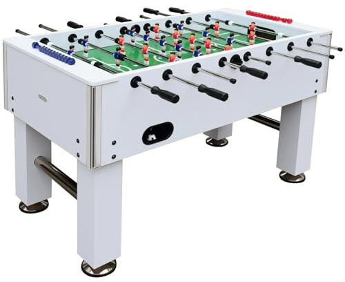 DEVESSPORT Futbolín Semi Profesional Salón Blanco con Retorno de Bolas| Jugadores de Piernas Separadas + Retorno de Bolas + 2 Pelotas Incluidas | Pack Futbolín Semi Profesional con Niveladores