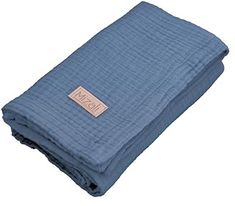 Mizali Premium Musselin Babydecke, 120 x 80 cm, 4-lagig, Baumwolle, Atmungsaktiv, Einfarbig, Kuscheldecke, Sommerdecke, Tagesdecke, für Kinder, Geschenk für Neugeborene (Indigo)