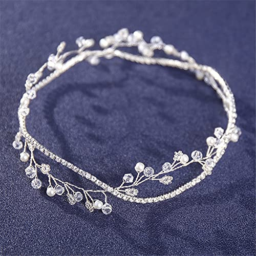 TONZN Haarband mit Perlen und Strasssteinen in Gold und Silber für Damen, für Partys, Hochzeiten, Brautsträuße, handgefertigt (Silber, 1 Stück (1 Packung))
