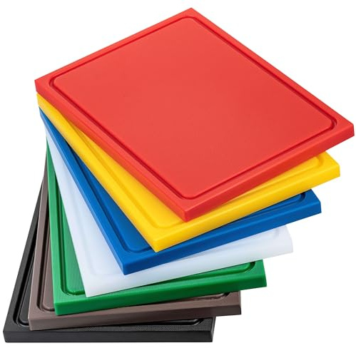 MUVELL Juego de tablas de cortar de plástico estable (7 tablas de cortar), 60 x 40 x 2 cm, apta para lavavajillas, extragruesa, respetuosa con los cuchillos, tabla de cocina HACCP, tabla de cortar con