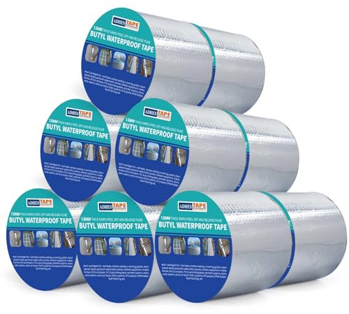 ADHES - Cinta de butilo impermeable de aluminio con goma fuerte, | 100 mm x 5m, 12 rollos de 1,5 mm de grosor para fugas en el techo, hueco del alféizar de la ventana, rotura