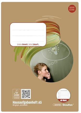 Style Hausaufgabenheft - 5 Hefte à 48 Wochen (48 Blatt), DIN A5, 80 g/m² | Style Schulsortiment: Hochwertiges Papier, ausgezeichnet mit dem EU Ecolabel, praktische Details, abgerundete Ecken
