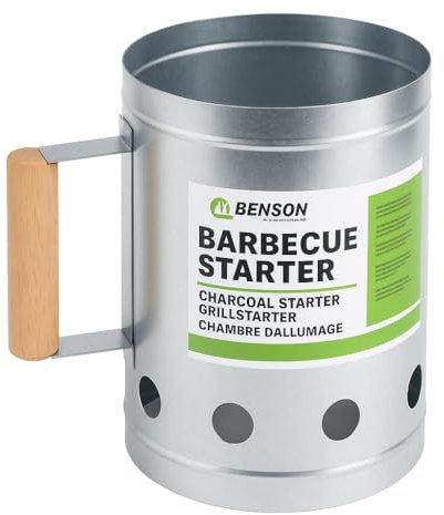 Camino di accensione Ø17x27 cm – Accendifuoco rapido in metallo con manico in legno. Ideale per carbone, barbecue, affumicatore e braciere. Perfetto per grigliare all’aperto in pochi minuti.