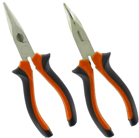 HERO Spitzzange Telefonzange 2er Set Radiozange Flachrundzange Radiozange Flachzange Zangen gerade/gebogen 160 mm Zange Seitenschneider Flachrundzange Antirutsch-Griff Handwerker Hausmeister