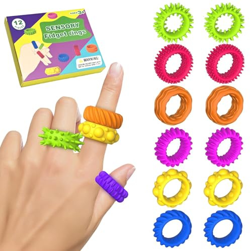 12 Pièces Anneaux Sensoriels, Fidget Rings, Anneaux en Silicone Jouets Sensoriels Anti-Stress Ring Toys pour Soulager Le Stress et Soulager L'anxiété