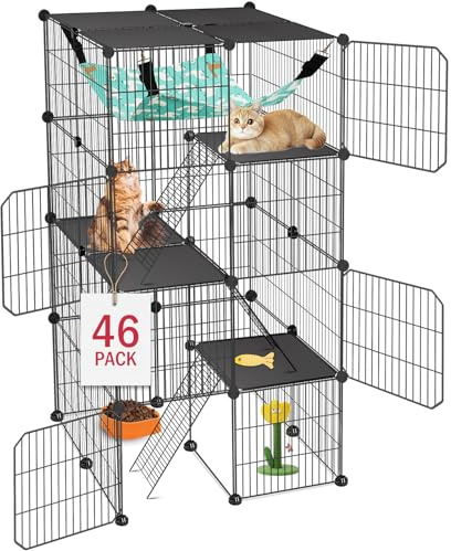 VISCOO Cat Cage, 4-Tier DIY Cat Enclosures Catio,24x24x 48 Cat Playpen | Detachable Metal Wire Kennel Cats Crate Indoor & Outdoor with Hammock, 2x2x4 Exercise Place for 1-3 Cats/Kitten