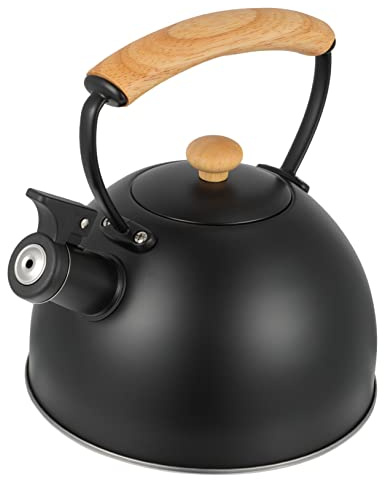 GLEAVI Bouilloire Sifflante Poignée en Bois Foncé en Acier Inoxydable Grosse Ouverture et Manche Isolant Couleur Aléatoire pour Cuisinières à Gaz et Induction à Domicile