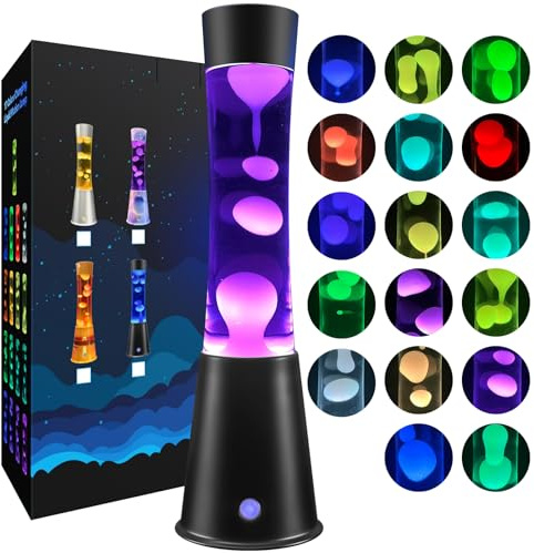 AONESY Motion Lamp - 15.5 Relaxing Liquid Mood Light for Adults and Kids, Mood Lamp for Stress Relief, 17 Color Changing Night Light (Black Base, White Wax and Water)