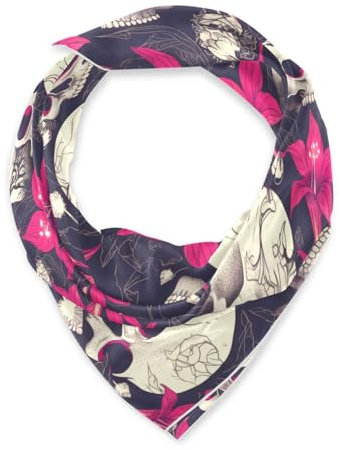 WDdZzyy Écharpe en soie avec têtes de morts humains, fleurs de lys rose vif, style foncé, 88,9 cm, châle essentiel pour femme pour Noël, bufandas para mujer para frio