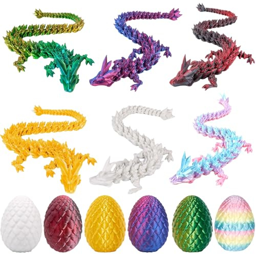 AYNKH 6er Set Dracheneier, 3D-Druck, mehrfarbige Dracheneier mit kleinen Drachen, geheimnisvoller Osterkorb, Möbel-Büro-Dekoration, Überraschungsgeschenk