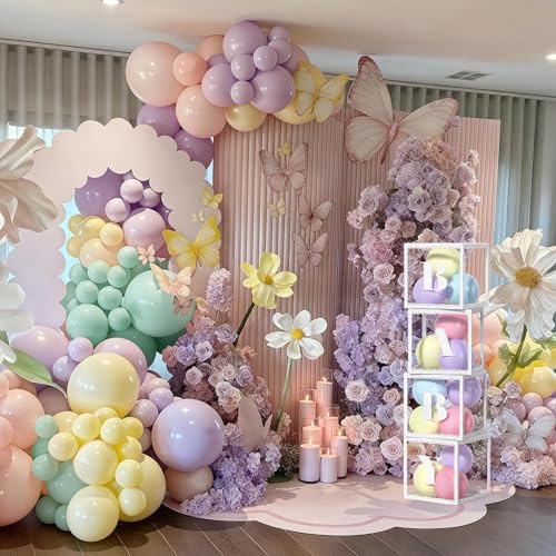 PtyPop 131 Stück Babyparty Deko Kinder Mädchen, Pastell Macaron Luftballon Girlande Arch Kit mit Baby Ballon Box für Geburtstag Baby Shower Taufe Deko Mädchen Gender Reveal Party Dekoration