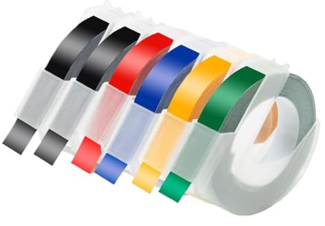 HRNJX 3/6 Stück kompatible 9 mm 3D-Etikettenbandkleber 3D-Prägebänder kompatibel mit 12965 1610 E-101 B90 Etikettendrucker Kompatibel mit Teilenummer 3D-Etikettenbandkleber(6PK Mixed Color 01)