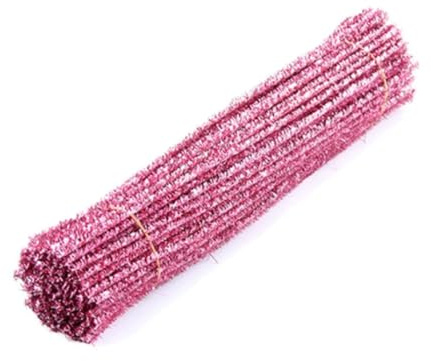 Qiantull 100 Stück Pfeifenreiniger Glitzer Pfeifenputzer zum Basteln Chenilledraht Plüsch Pfeifenreiniger Bastelzubehör für DIY-Basteleien und Dekorationen 30 cm x 6 mm Rosa